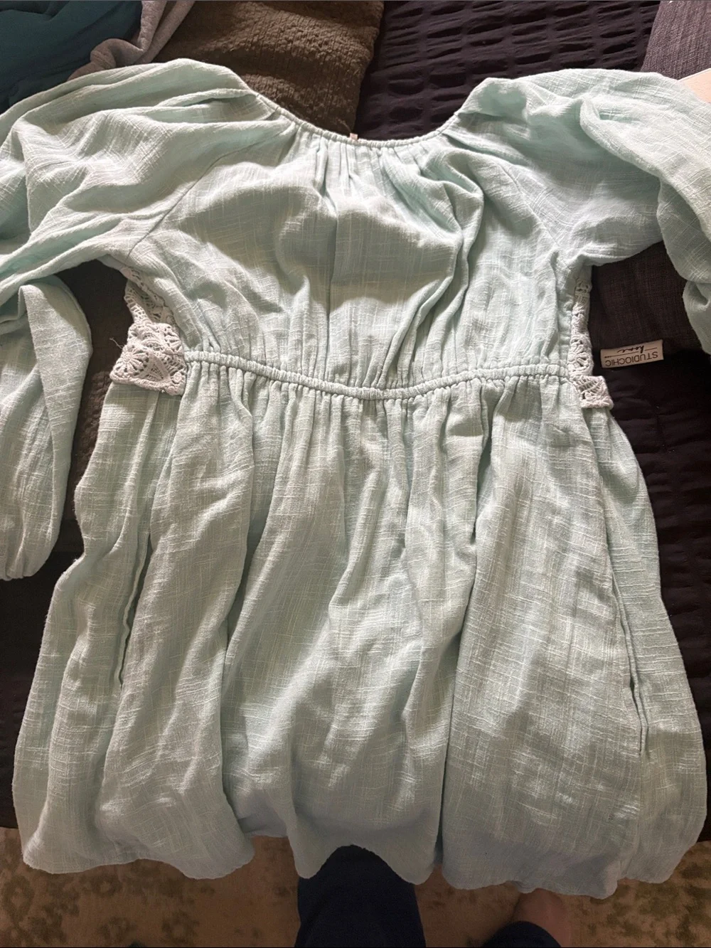 Free People Mint Lace-Trim Peasant Tunic